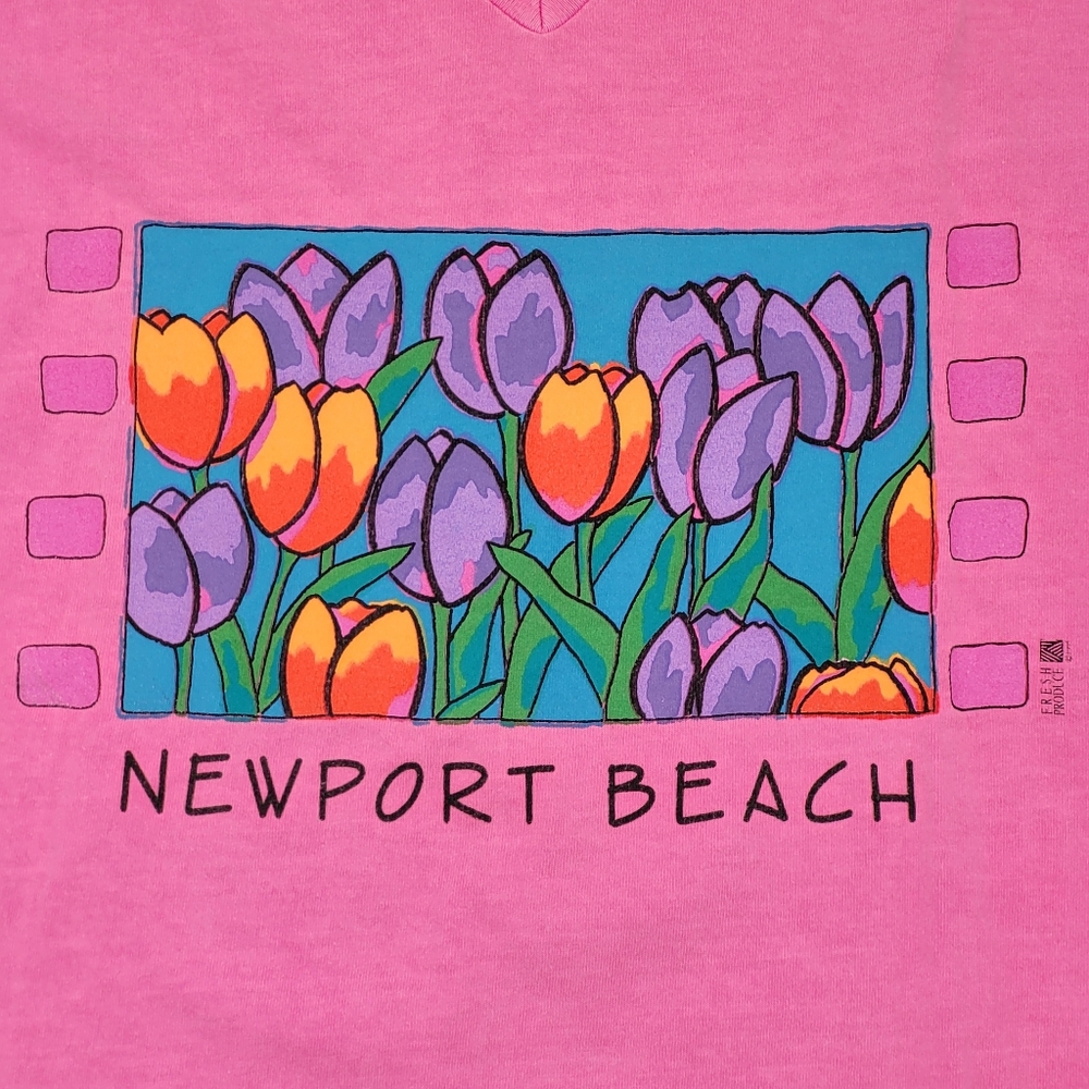 Fresh Produce Vintage Tee Pink Newport Beach Tulip Graphic 1995 V T-Shirt Medium - Picture 3 of 14